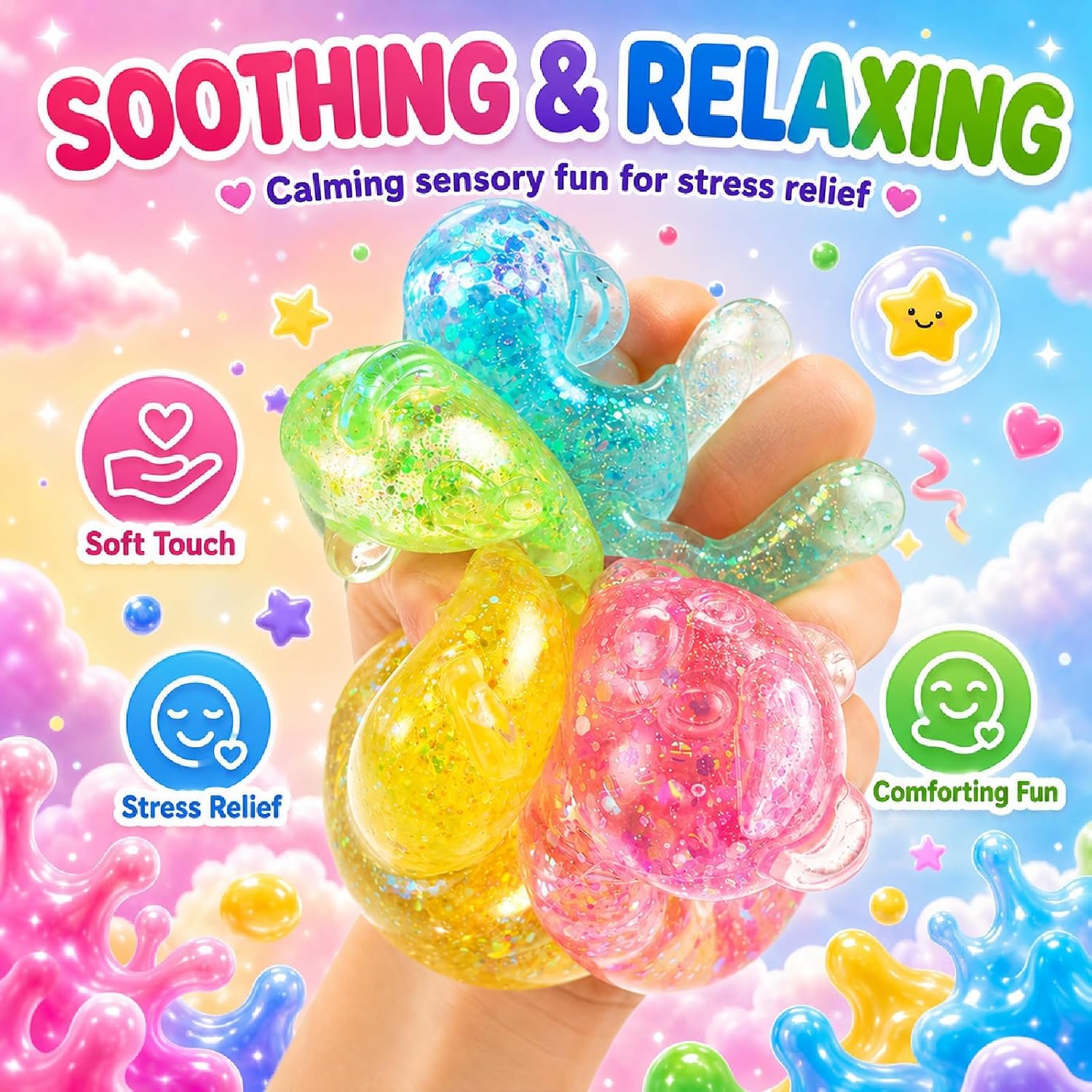 Detalle 2 de TNOIE glitter -bear Squishy Bear Toys, 4-Pack Slow-Rising Sensory Fidgets