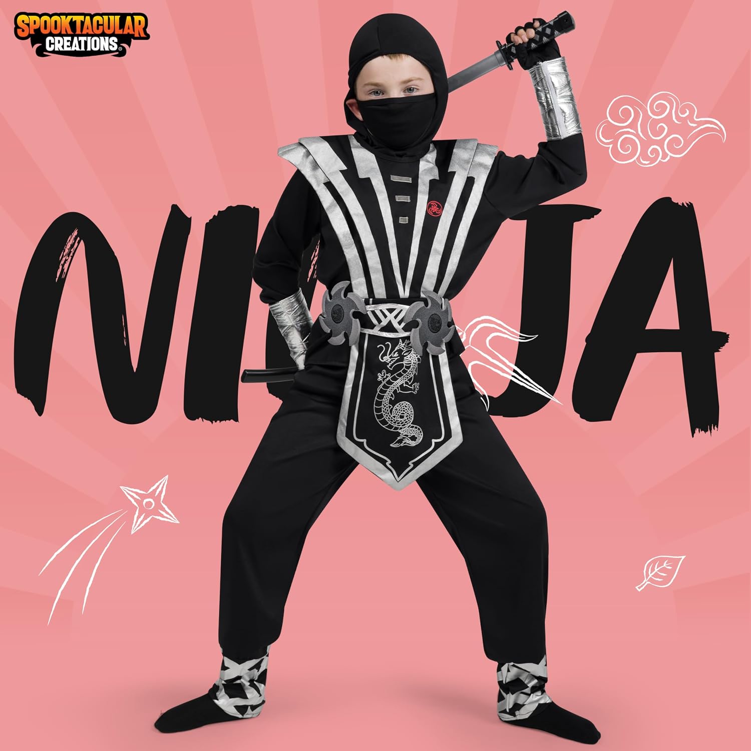 Detalle 2 de Spooktacular Creations Silber Ninja Kostüm 9-teilig 🎭
