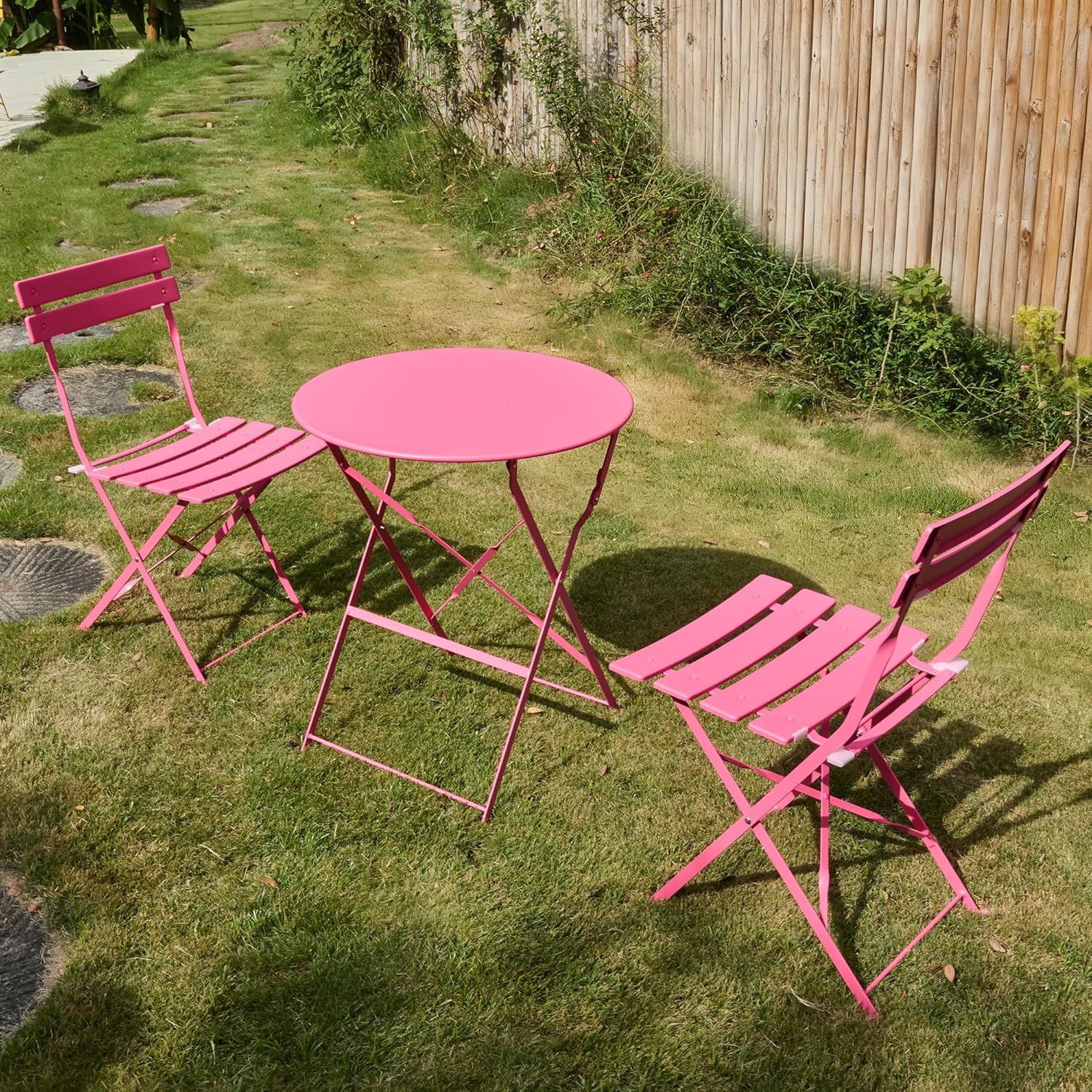 Thumbnail 6 de RELAX FIELD Folding Bistro Table and Chairs Set (3-piece) for Balcony, Rose Red