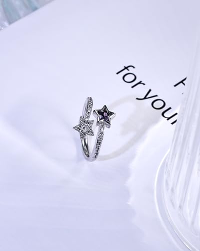 Detalle de Zikichiky Silver Amethyst Cubic Zirconia Double Star Adjustable Ring