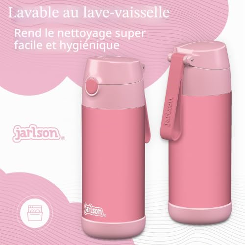 Detalle de Jarlson Gourde Enfant CHARLI 350ml – Bouteille isotherme anti-fuite avec paille, Rose, inox 304