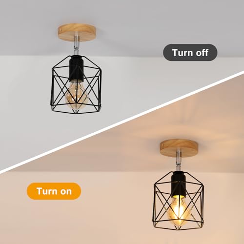 Thumbnail 5 de Tealight Lámparas de Techo Vintage E27, 2 Piezas – Madera y Metal en Negro