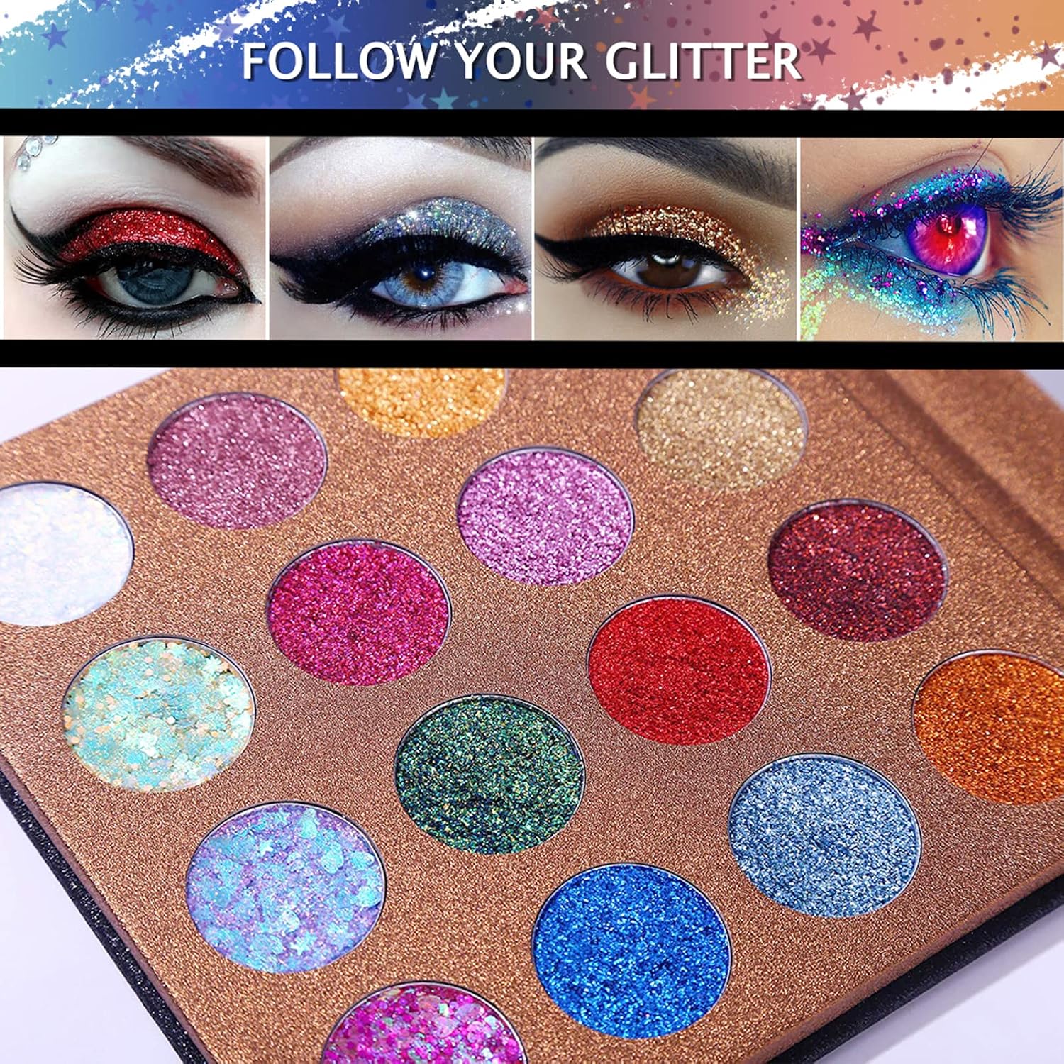 Detalle 2 de UCANBE STUB037 Starry Glitter Eyeshadow Palette, 16 Colours