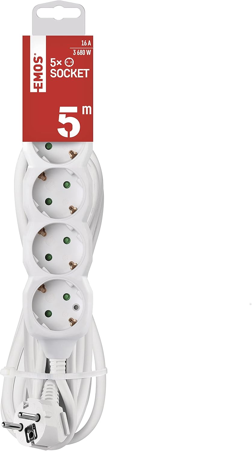 Detalle de EMOS P0525 R Bloc multiprise 5 prises — câble 5 m, blanc, sécurité enfant