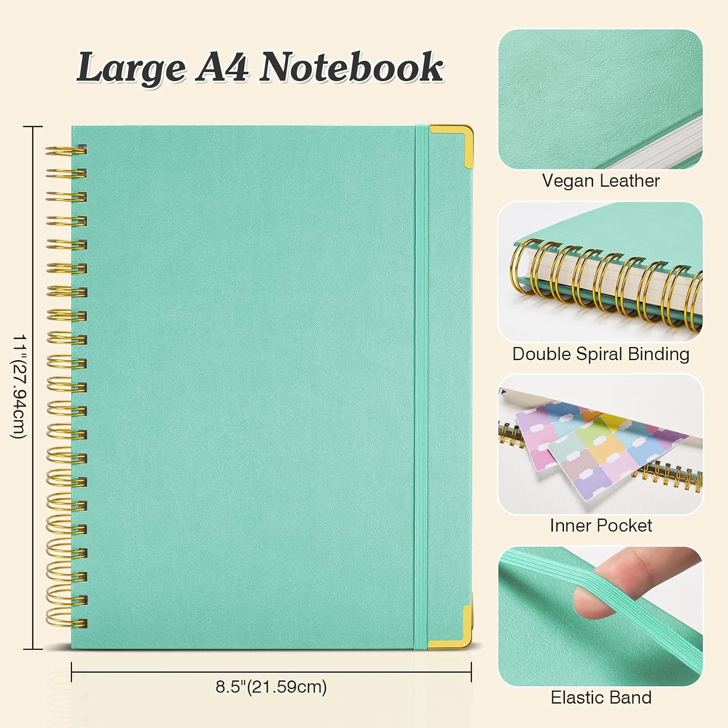 Detalle 1 de OMEYA XianQuanBen-DianZhen-LvSe-A4-PiGe A4 Dotted Spiral Notebook, 120 GSM, Green