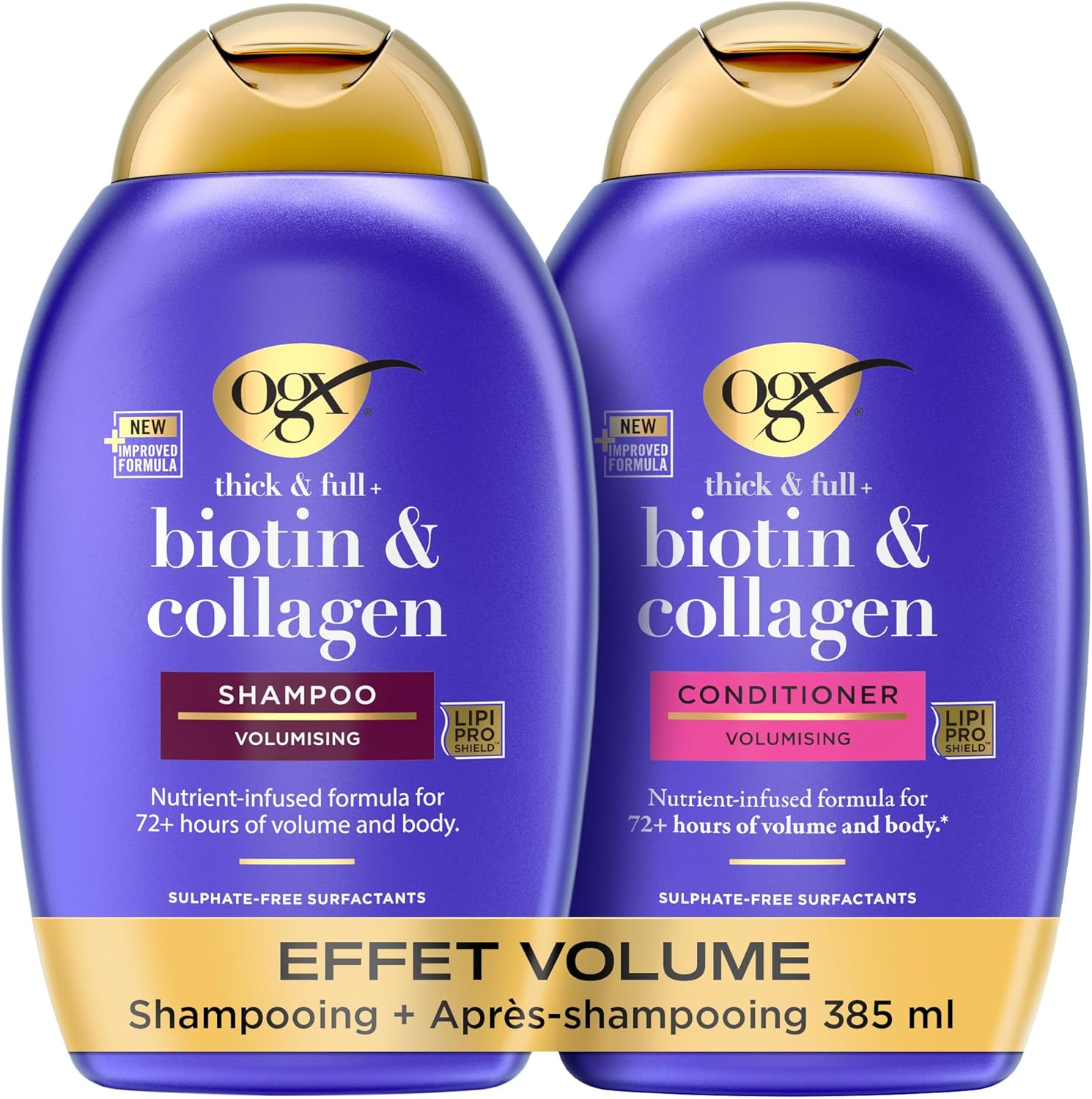 OGX Biotin & Collagen – Shampooing & Après-Shampooing Volume 72h (2 x 385 ml)