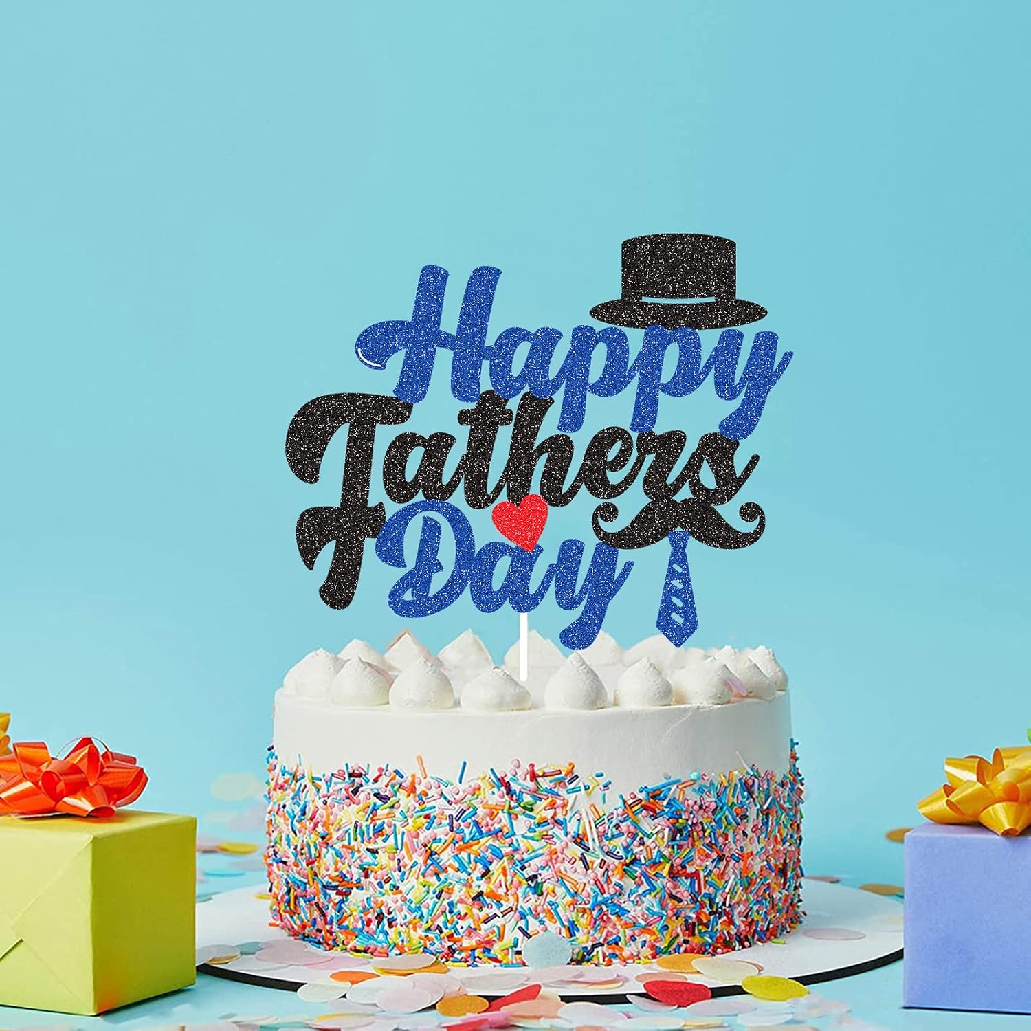 Detalle 2 de G-LOVELY'S Happy Father's Day Cake Topper – Glitter Blue/Black with Tie Design
