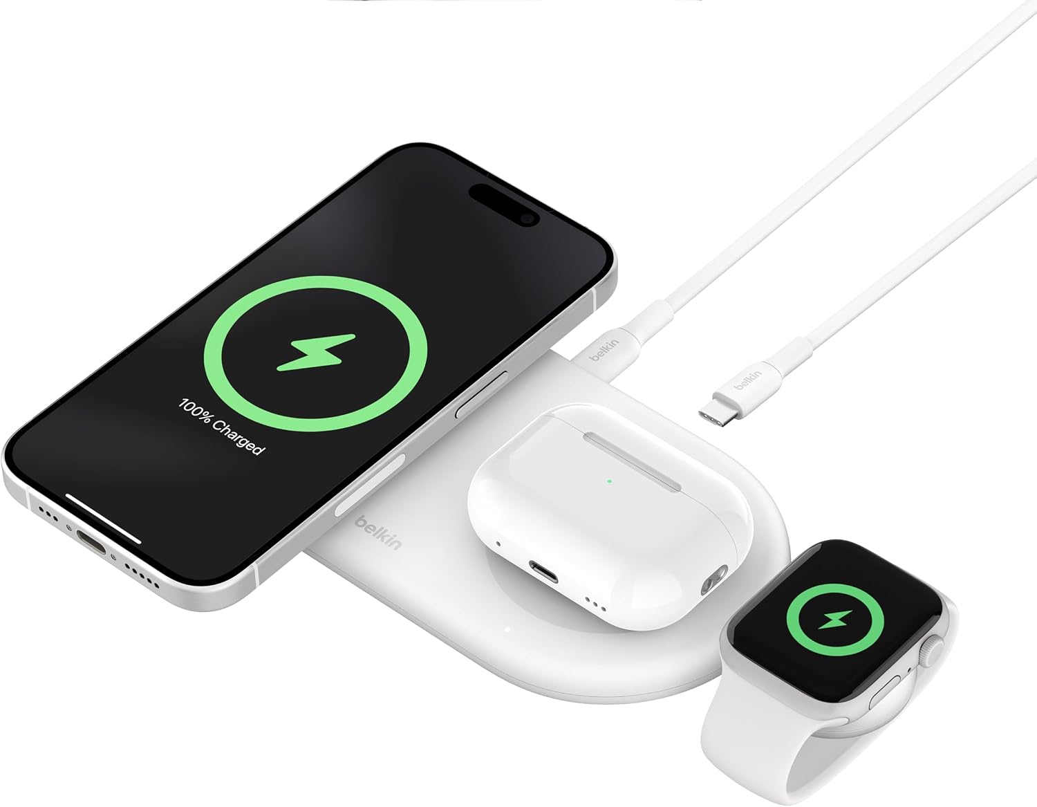 Detalle de Belkin WIZ022 Qi2 3-in-1ワイヤレス充電器、最大15W・Apple Watch対応、ホワイト
