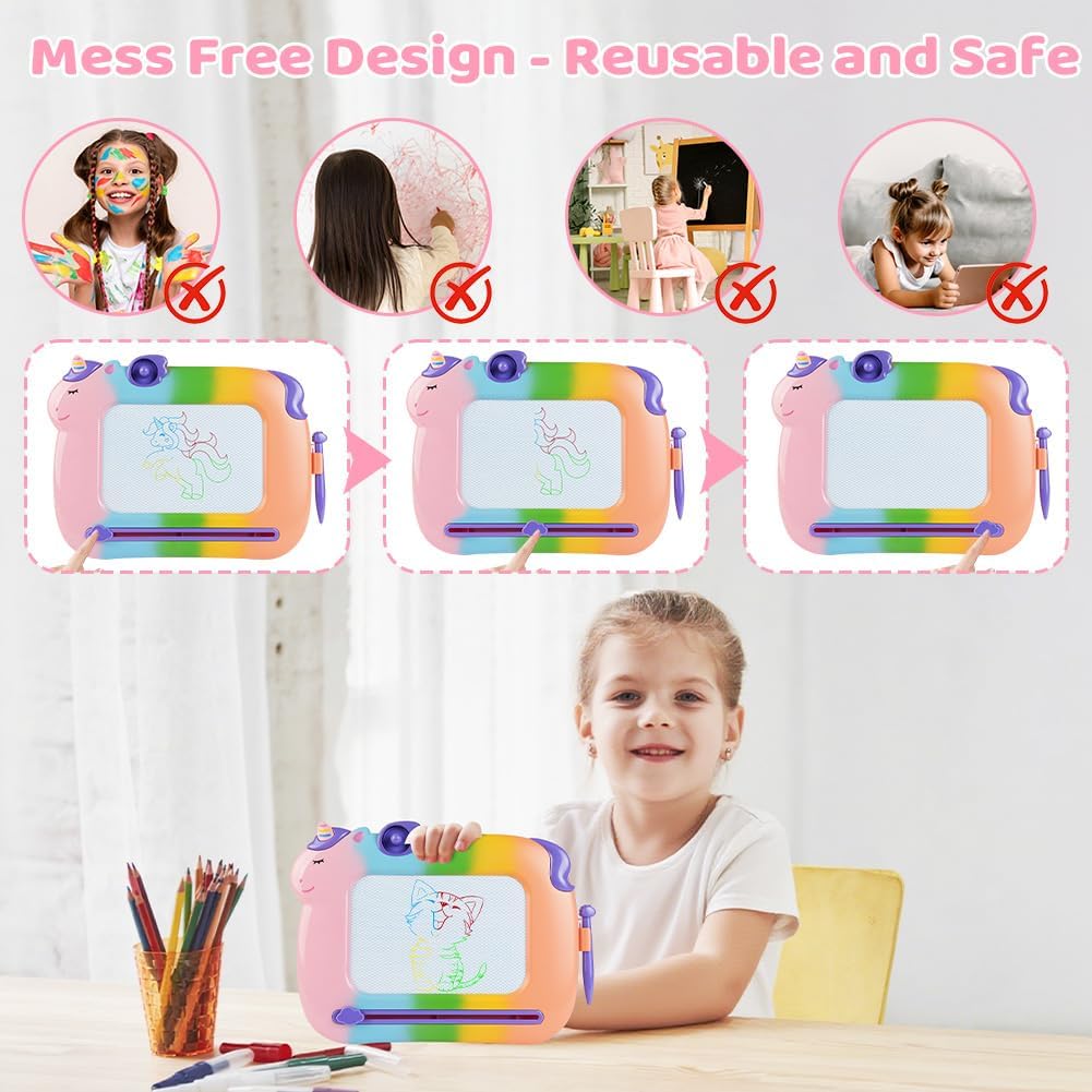 Detalle de OFFCUP Magnetische Maltafel Kinder Zaubertafel ab 3 Jahr – buntes Lernspielzeug mit Stempel (Einhorn)