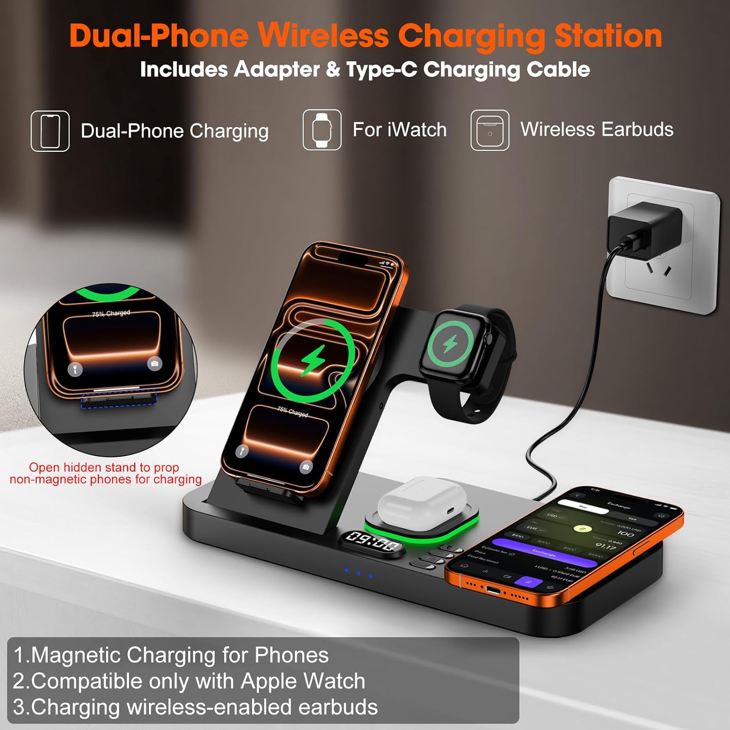 Thumbnail 2 de Dual Phone Magnetic Wireless Charging Station for Apple Devices