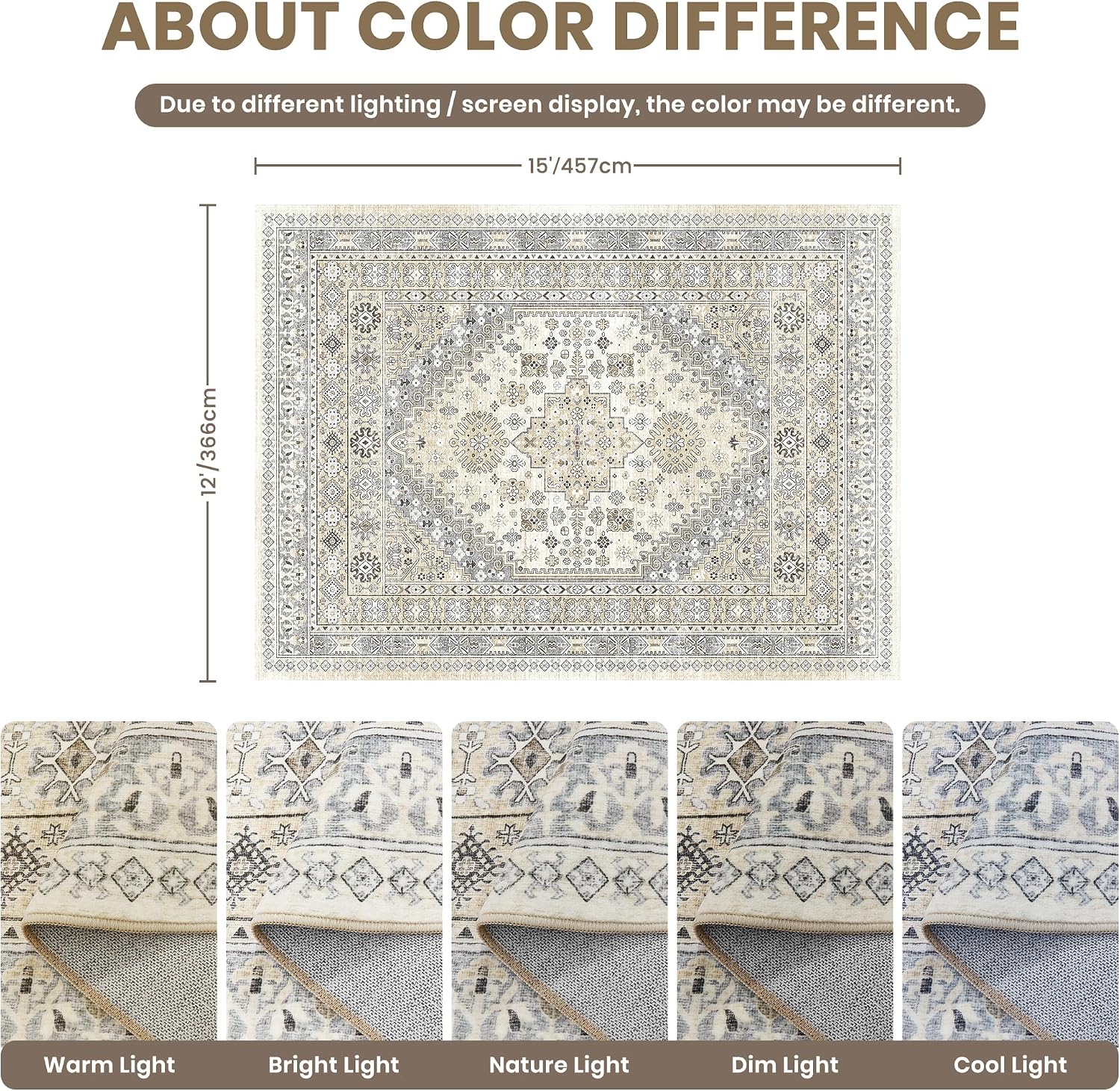 Detalle de Zesthome 12x15 Area Rug — Large, Washable, Non-Slip Beige
