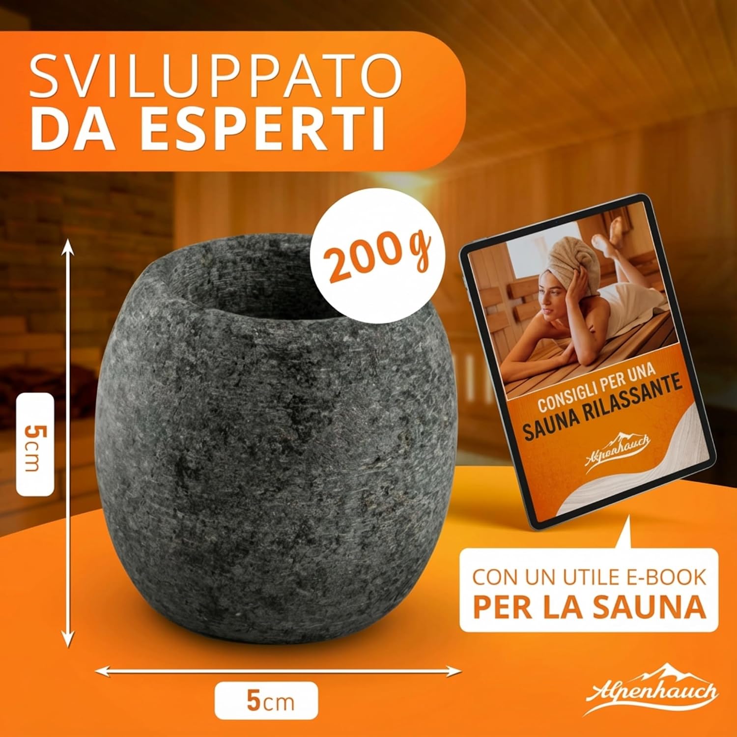 Detalle de ALPENHAUCH Uovo per Sauna in Pietra Ollare 5x5 cm: profumo intenso e sicurezza