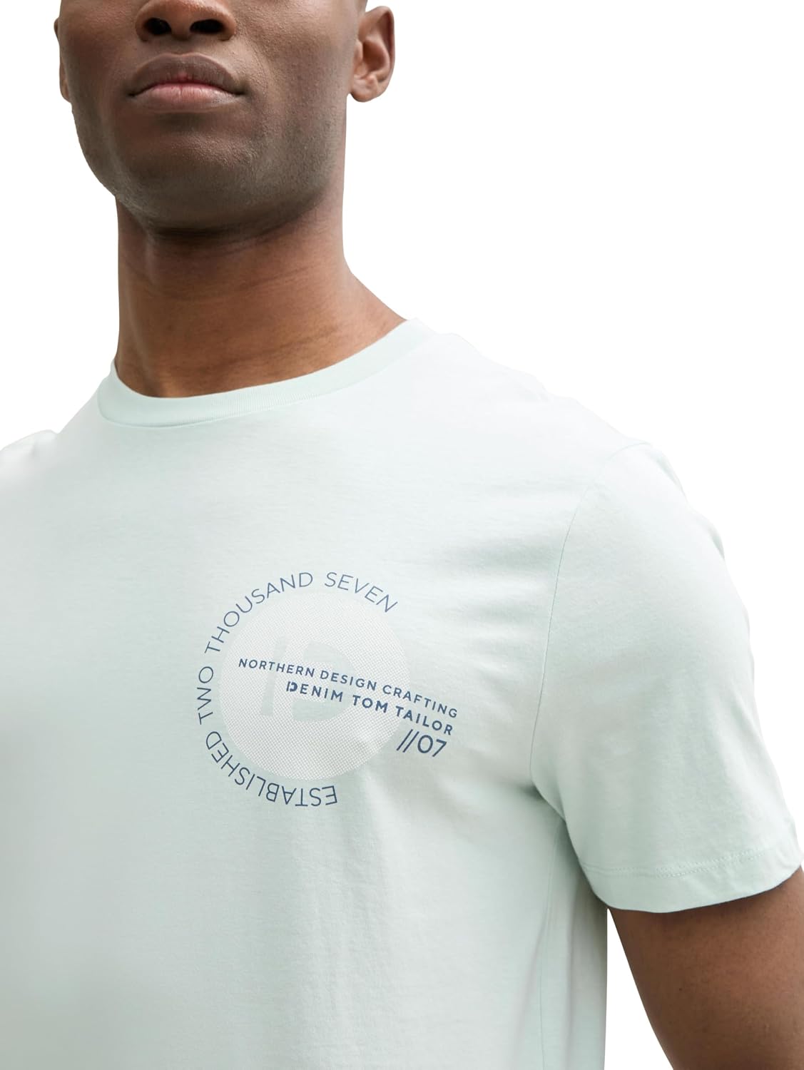 Detalle de Tom Tailor Denim Herren Basic T-Shirt mit Logo-Print – einfaches Basic-Shirt mit Logo-Print
