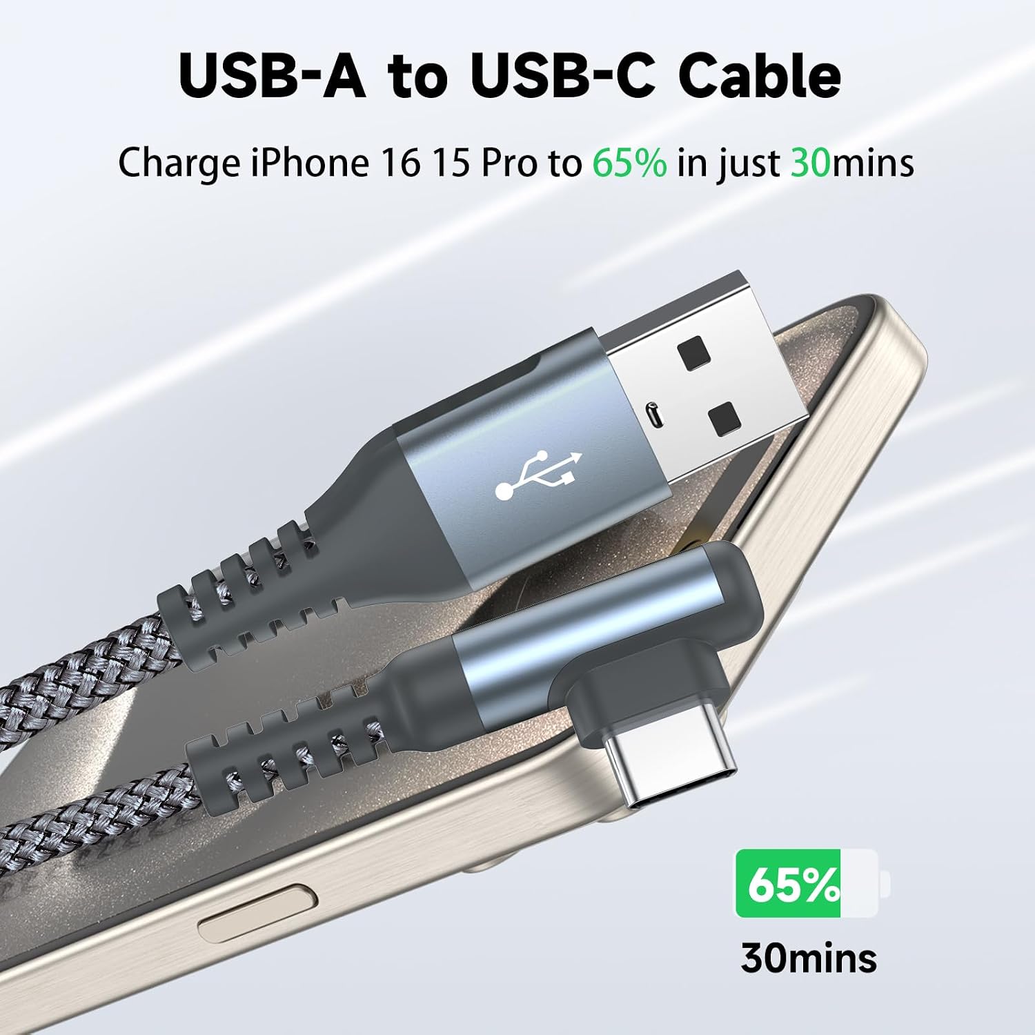 Detalle de AviBrex USB-C Kabel 3.1A Schnellladung – 2er-Set 2 m, 90° Winkel, Nylon