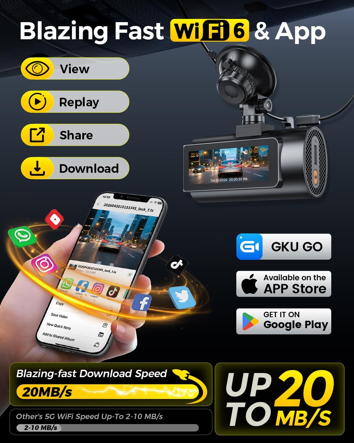 Thumbnail 3 de GKU 4K Dual Dash Cam Front and Rear with STARVIS 2 Sensor
