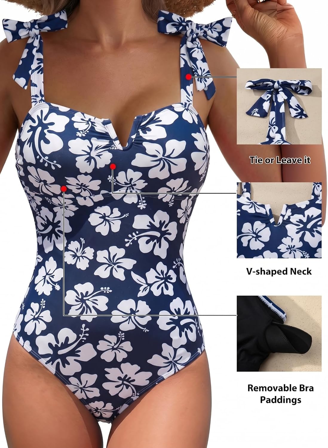 Detalle de Aleumdr Women's One Piece Swimsuits: Tummy Control Ruched V-Neck Bathing Suit