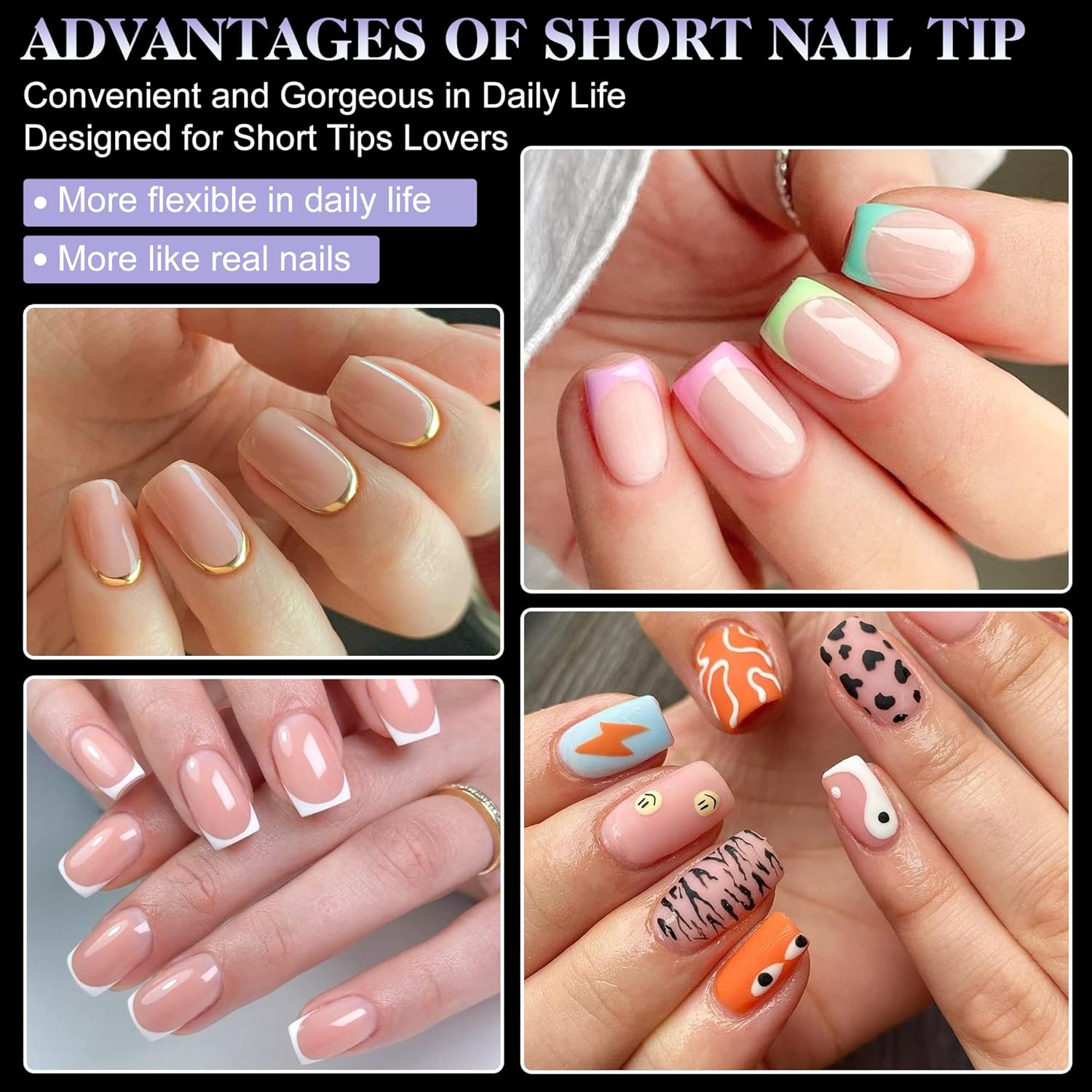 Detalle de Gelike ec Extra Kurze Quadrat Nagel Tips (Soft Gel Full Cover) – XXS Short Square, 240 Stück in 12 Größen