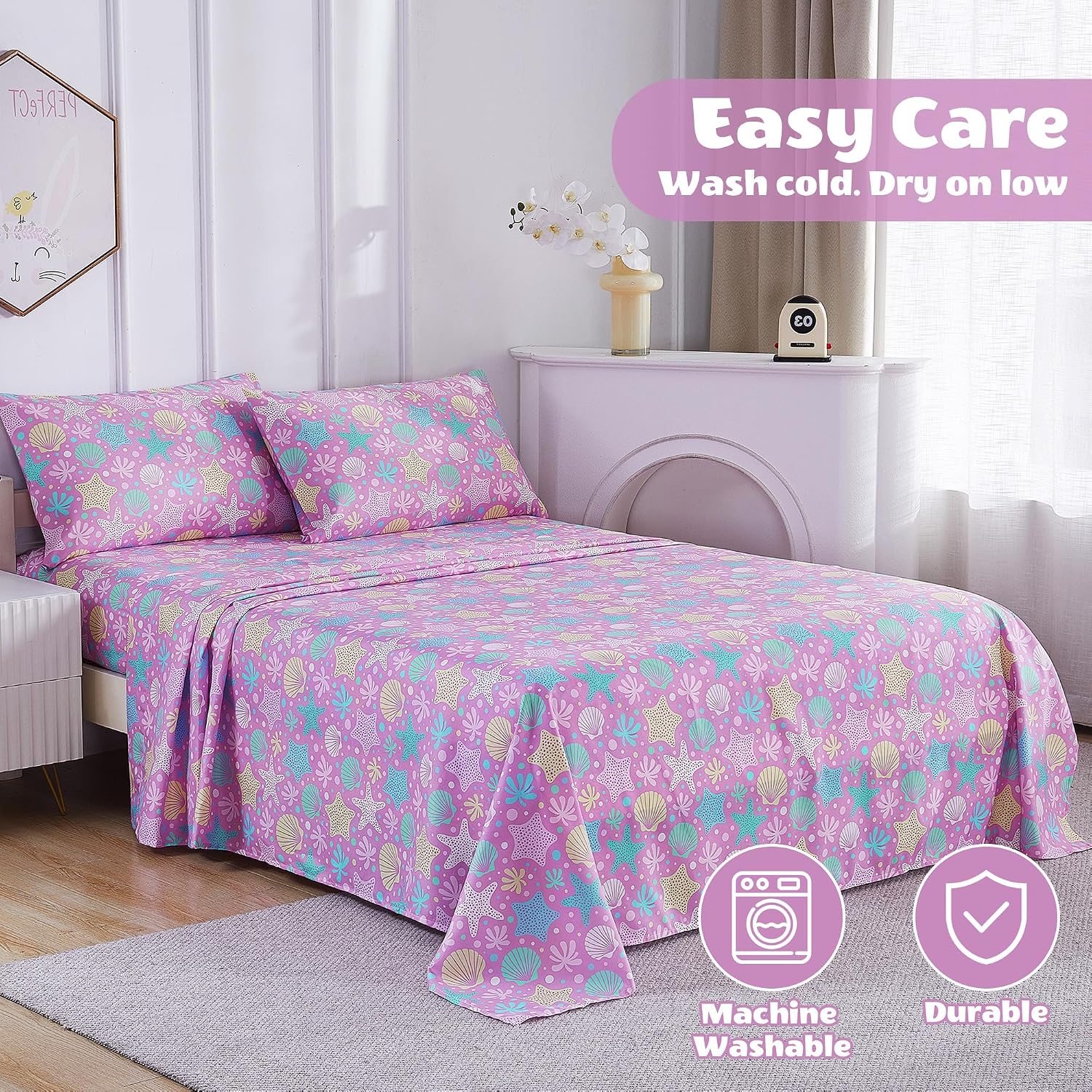 Thumbnail 6 de Viviland VLKDSHT-LO-T Twin Sheet Set, Violet Sea Shell Microfiber