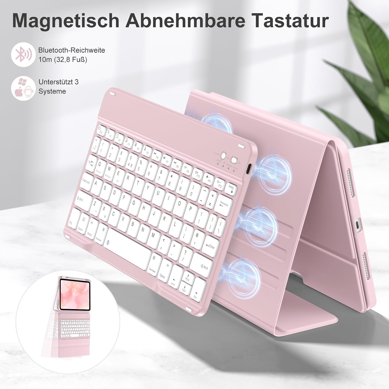 Detalle de drivego Keyboard Case for iPad A16 11th/10th Gen with Pencil Holder (Pink) – UK QWERTY, Detachable Keyboard