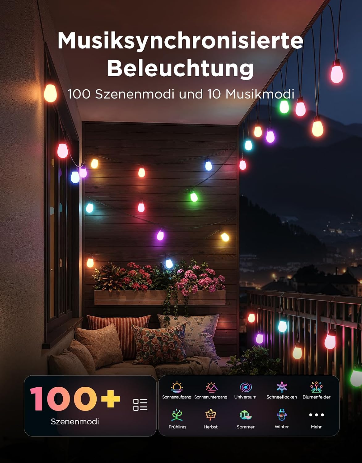 Detalle de Govee Lichterkette Außen 30 m (RGBICW, IP66) mit App- und Sprachsteuerung
