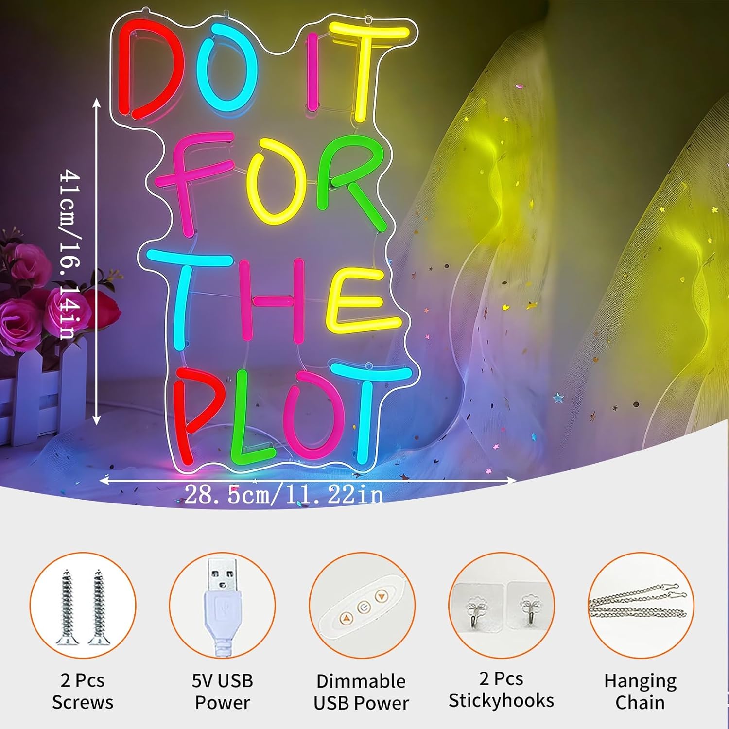 Detalle de Do It For The Plot Neon Schild – LED Neon Sign 40×28 cm, USB betrieben