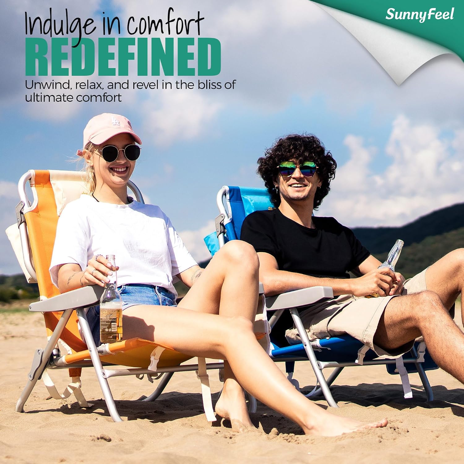 Thumbnail 3 de SUNNYFEEL Low Beach Chair 2 Pack: 5-Position Lay Flat, Portable Folding Chairs with Cooler Bag
