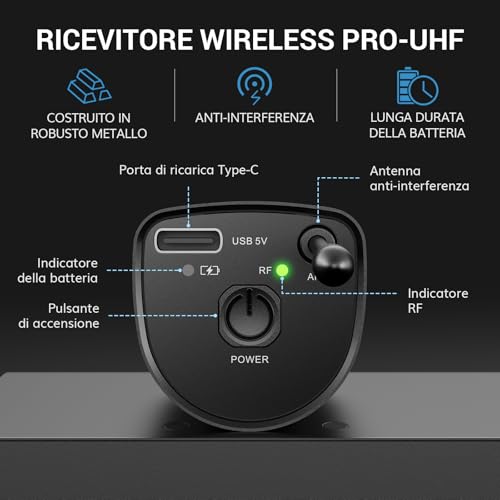 Thumbnail 7 de TONOR Microfono Wireless TW520: set professionale con due microfoni dinamici UHF ricaricabili