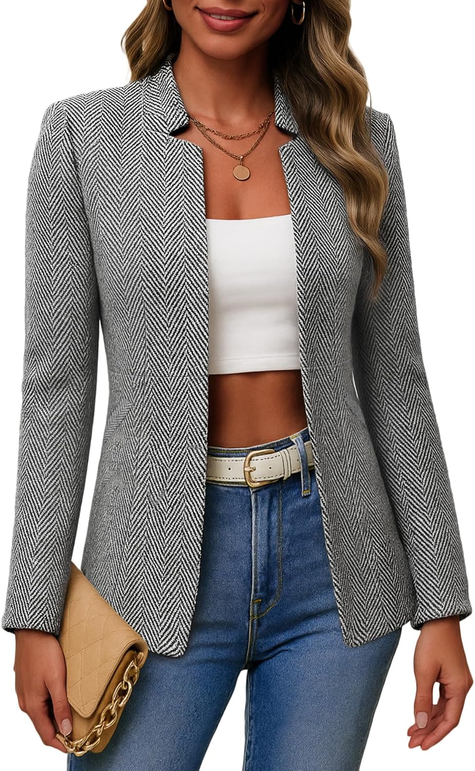 Detalle de Mina Self 2026 Tweed Plaid Blazer 5 Sizes