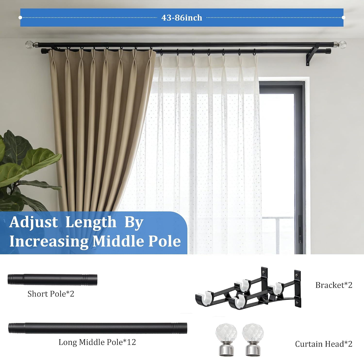 Detalle de Double Curtain Rod, 28 to 86 Inches