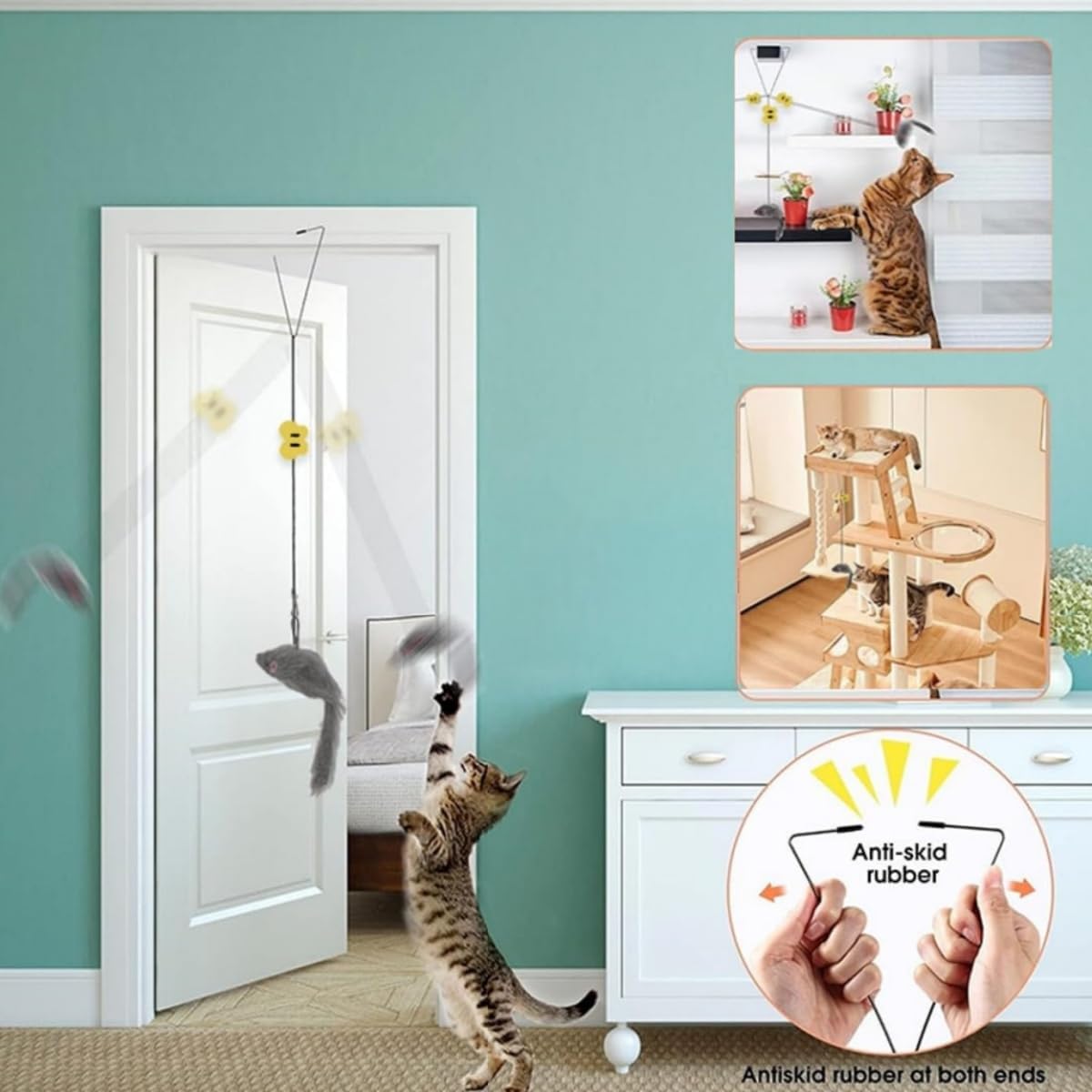 Detalle 2 de Interaktives Katzenspielzeug (2er-Set) mit elastischer Maus zum Anhängen – ideal gegen Langeweile