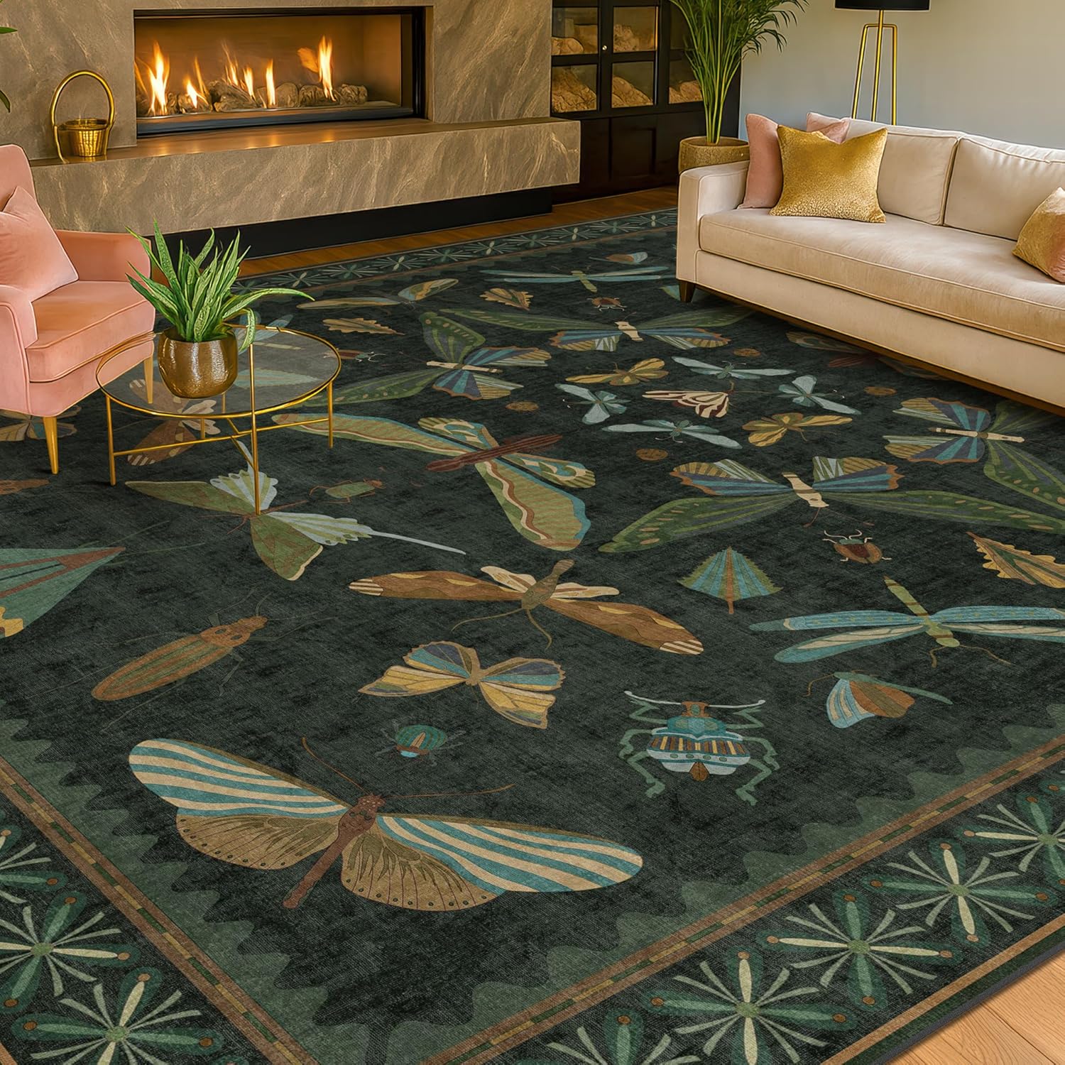 Thumbnail 5 de Hazo Haus Dark Green Insect 8x10 Area Rug