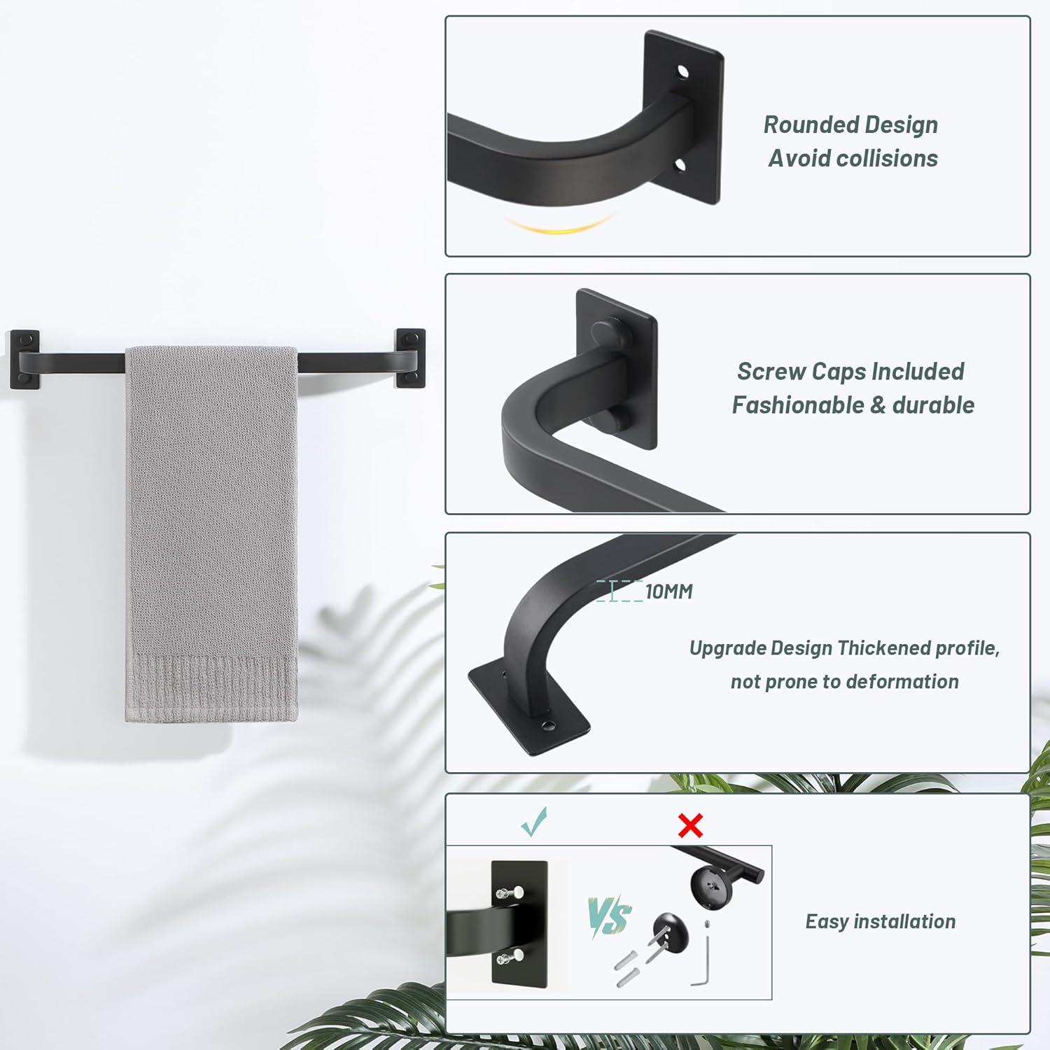 Thumbnail 4 de Mooche Black Wall Mounted Towel Rail (40cm) SUS304 Stainless Steel Single Towel Bar