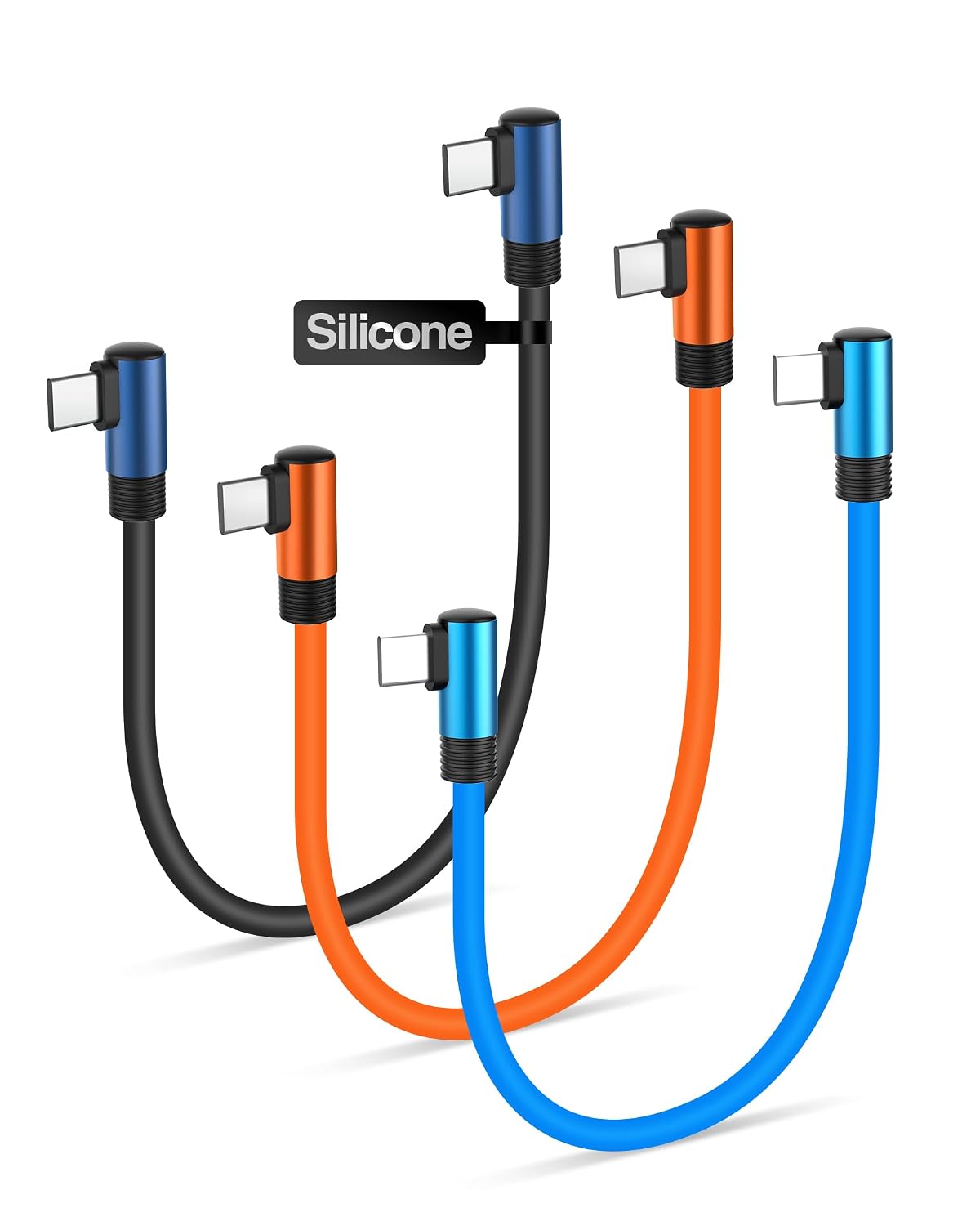 Detalle de COOLSELL Silicone Short USB-C Cable (90 Degree) – 60W fast charging, USB 2.0 data sync, 15cm
