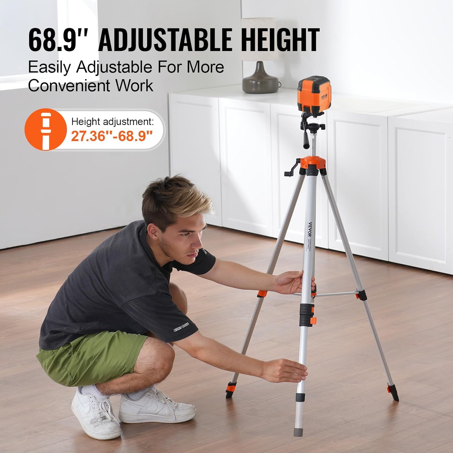Detalle de VEVOR Laser Level Tripod with 1/4 x 20 Mount — Adjustable Aluminium Stand for Stable Measurement