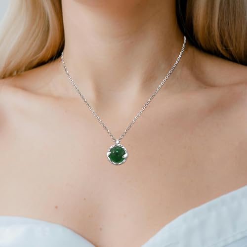 Detalle de Weviway Circle Emerald Necklace: Green Gemstone Pendant in Silver – Handmade UK Gift
