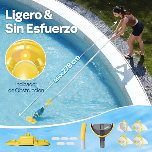 Detalle 2 de VIVOHOME 278 cm: Aspirador de Piscina Inalámbrica con Succión Potente (4200 LPH) para Espacios Amplios
