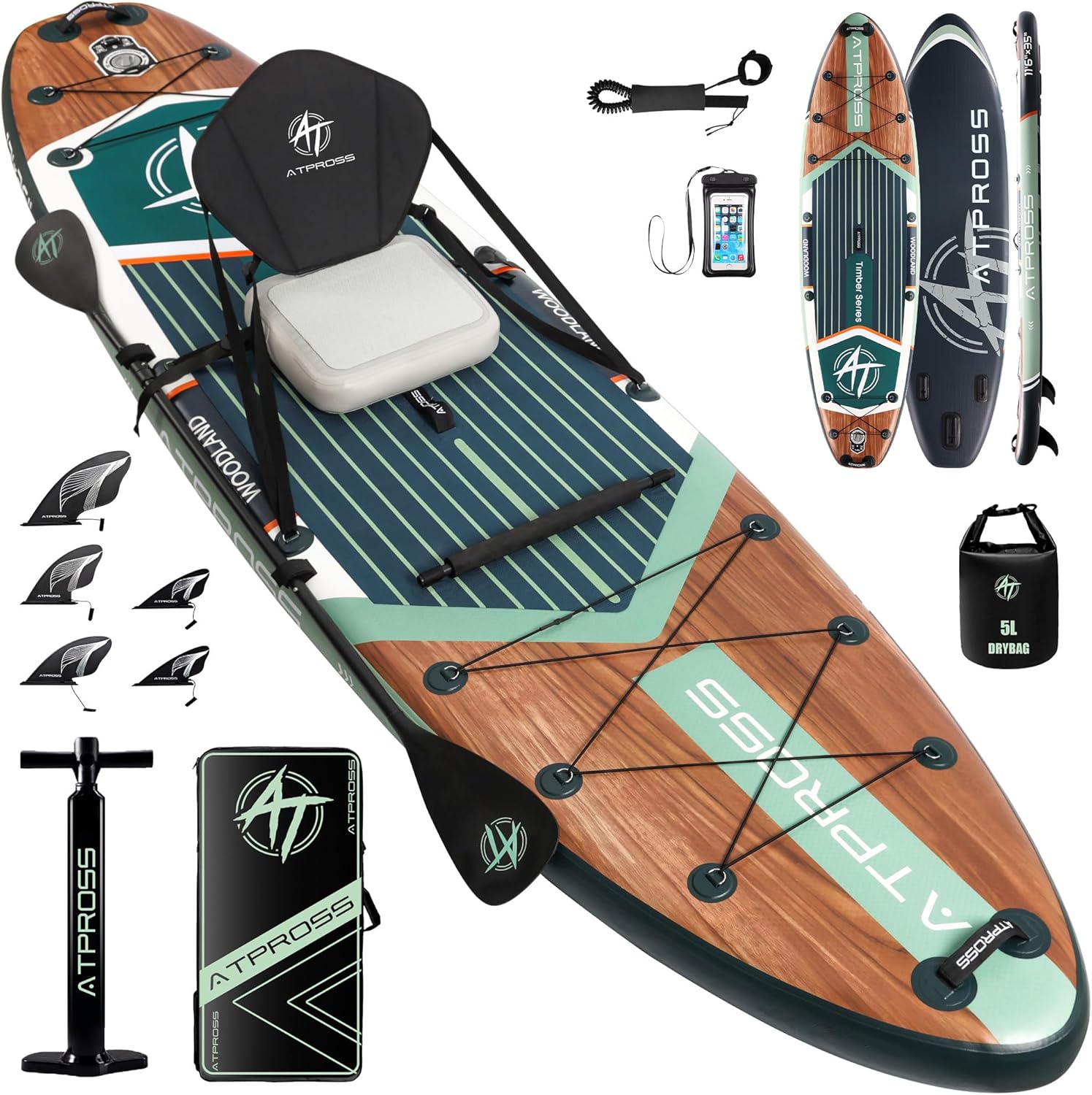 ATPROSS SUP Board 366x92 cm – Extra Groß, 240 kg Tragkraft, inkl. Sitz & Zubehör