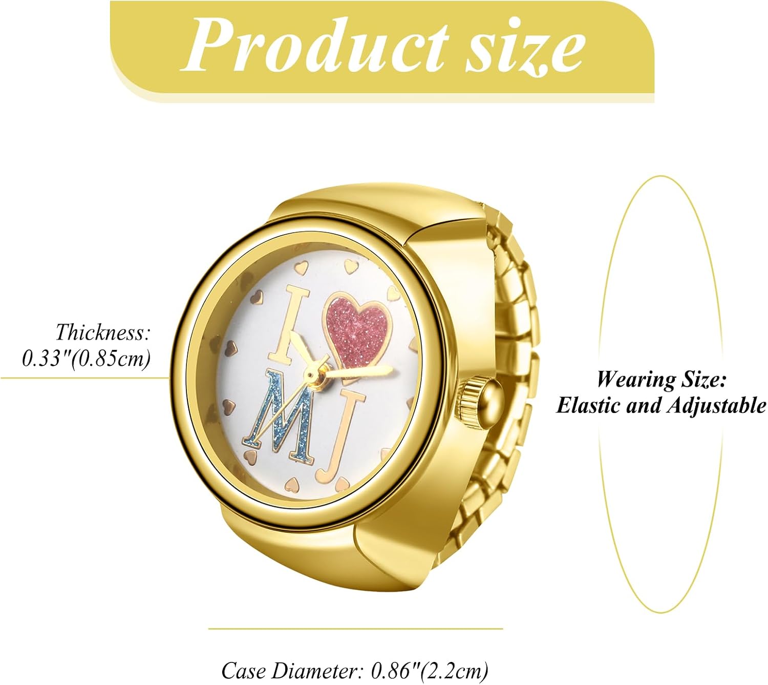 Detalle de JewelryWe Ringuhr Fingeruhr mit Elastischem Zugband – analoge Quarzuhr im Goldlook