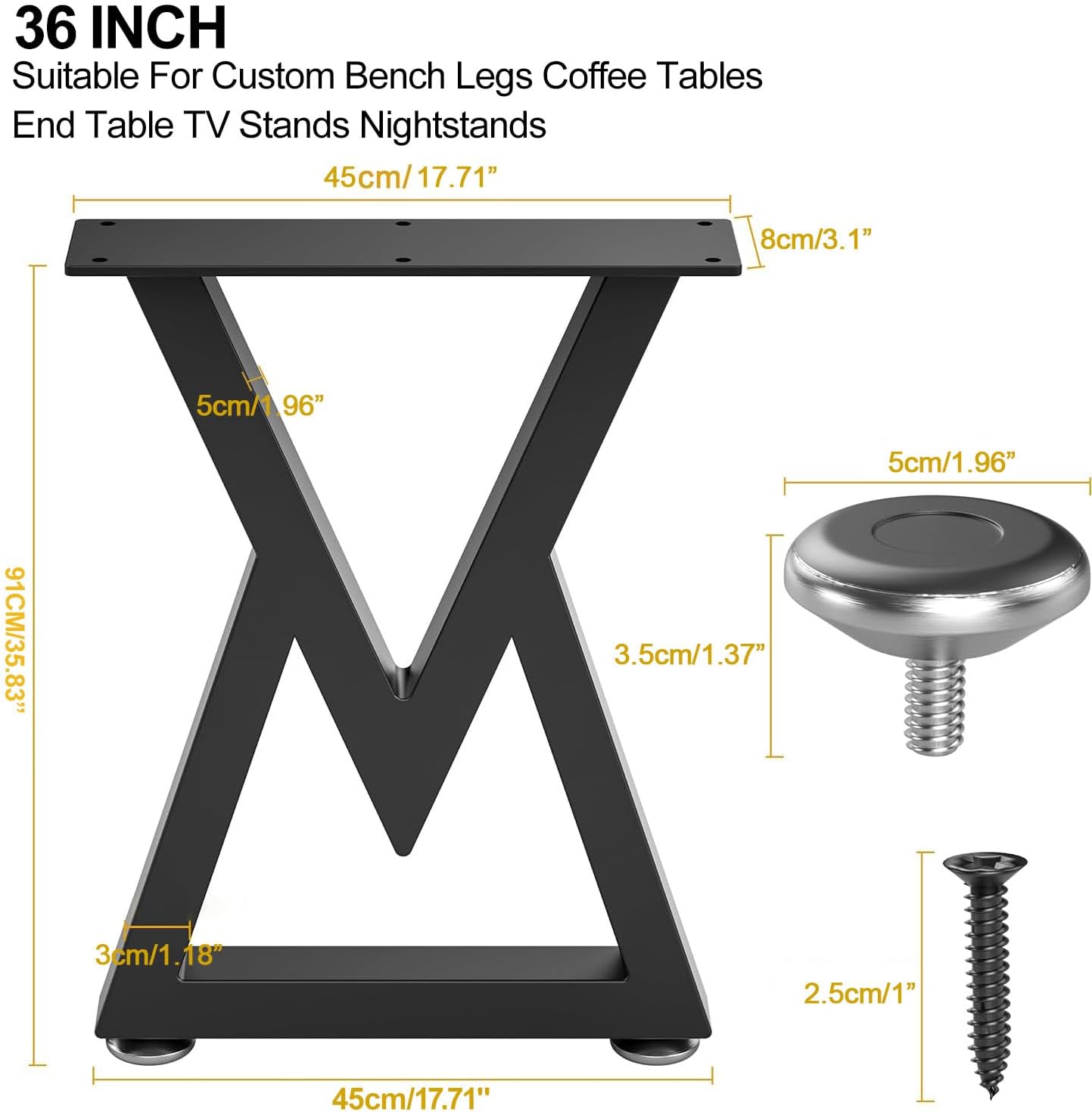 Thumbnail 1 de Likapop 36'' V-förmige Metall-Tischbeine – stabile schwarze Bankbeine, Breite 45 cm x Höhe 91 cm, 2 Stück