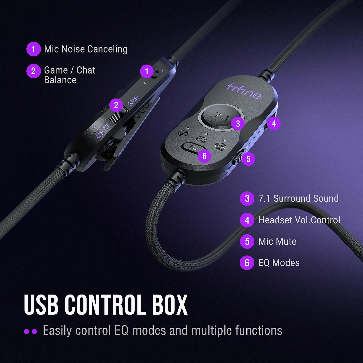 Detalle de FIFINE H13BP Wired USB Gaming Headset with 7.1 Surround and RGB