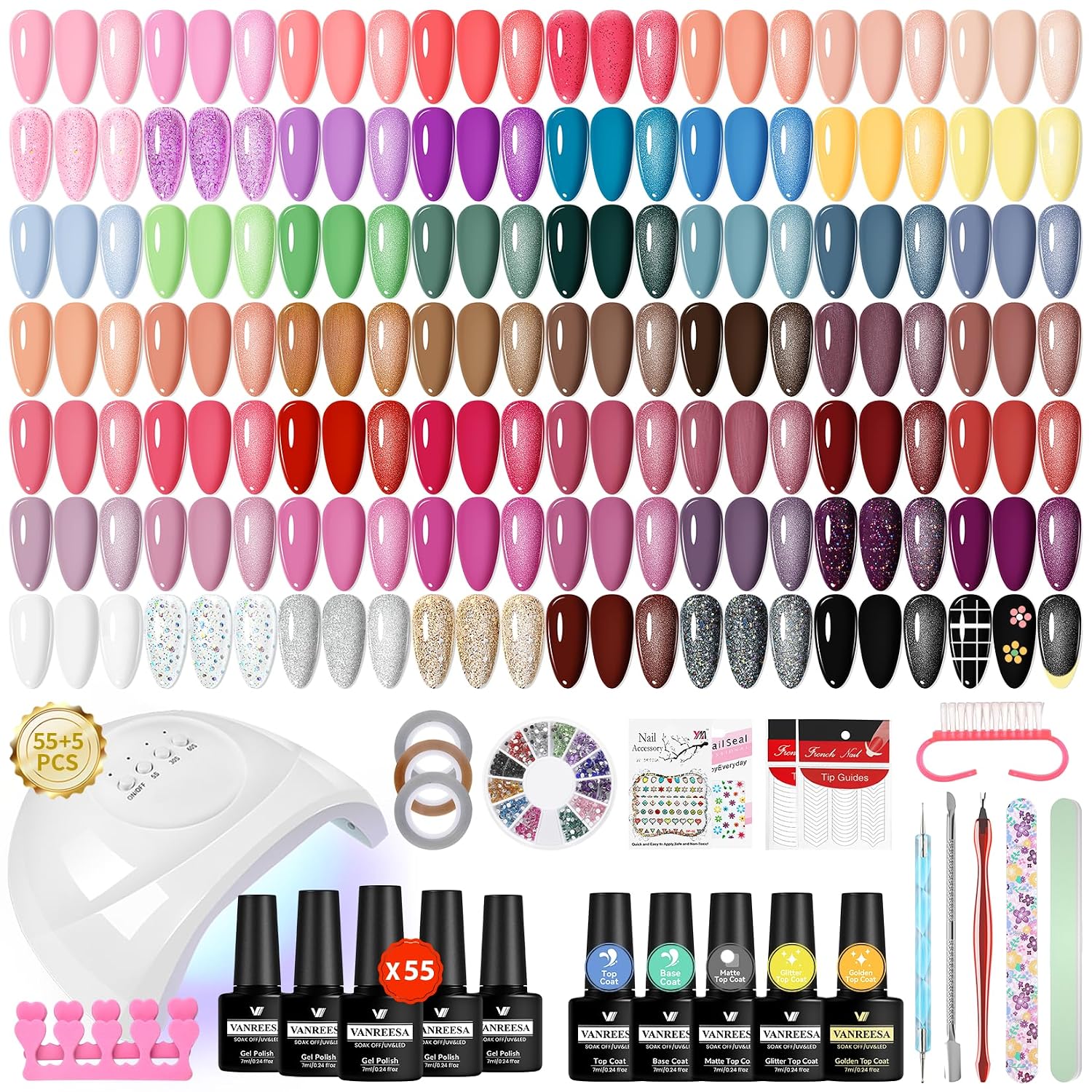 Detalle de VANREESA Gel Nägel Set mit 55 Farben und 48W UV/LED-Lampe – Komplettes Starterset für zuhause