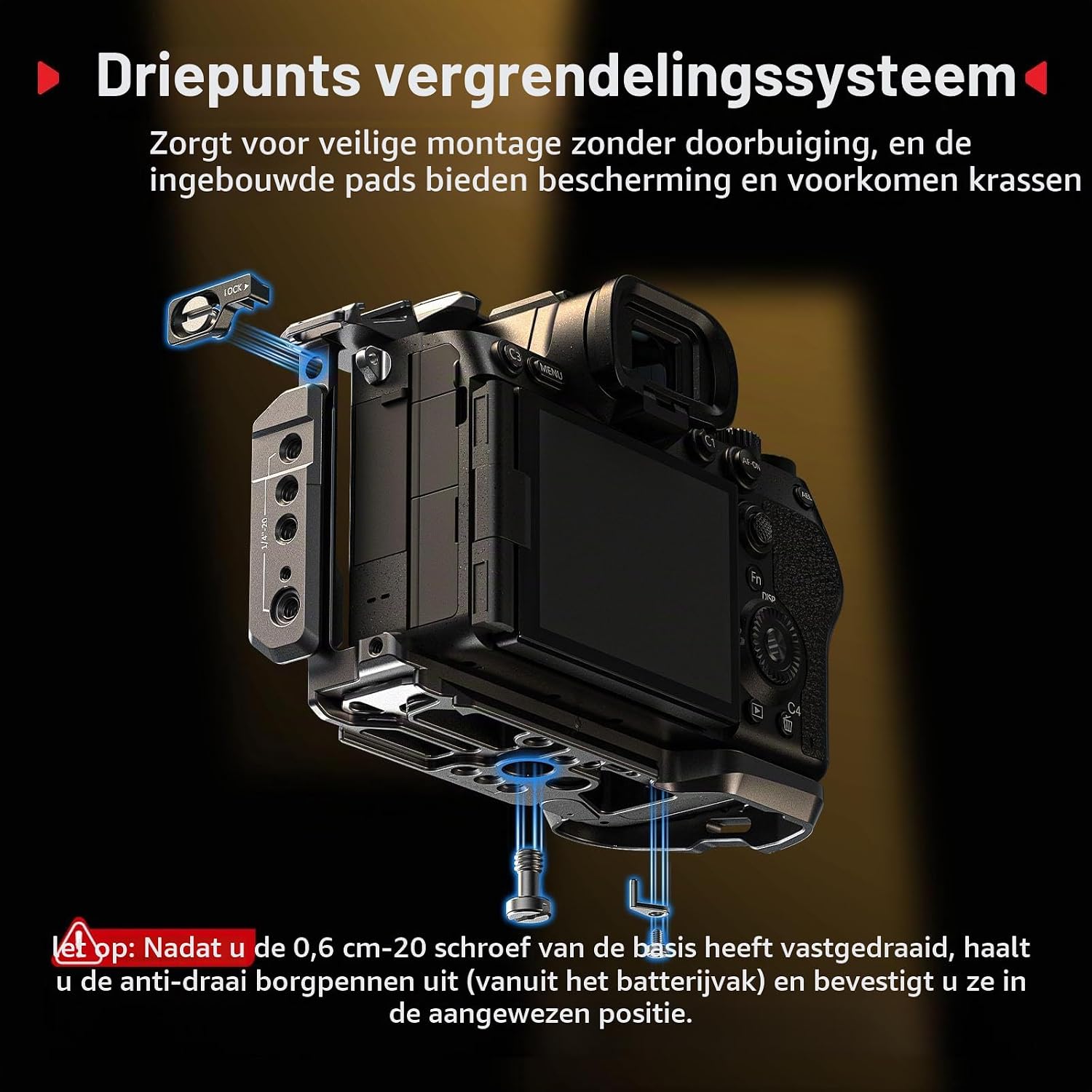 Detalle de SMALLRIG 6025 cage voor Sony Alpha 7 V, 7R V en 7 IV met Arca-plaat
