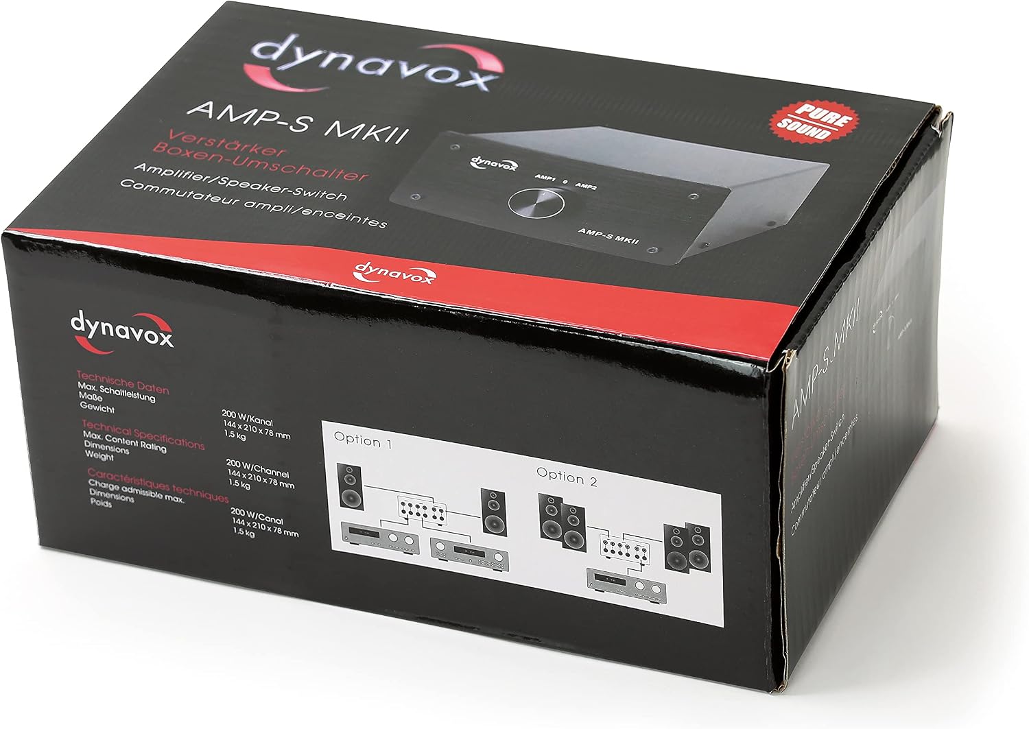 Detalle 1 de Dynavox AMP-S MKII – przełącznik wzmacniacza i głośników, metalowa obudowa