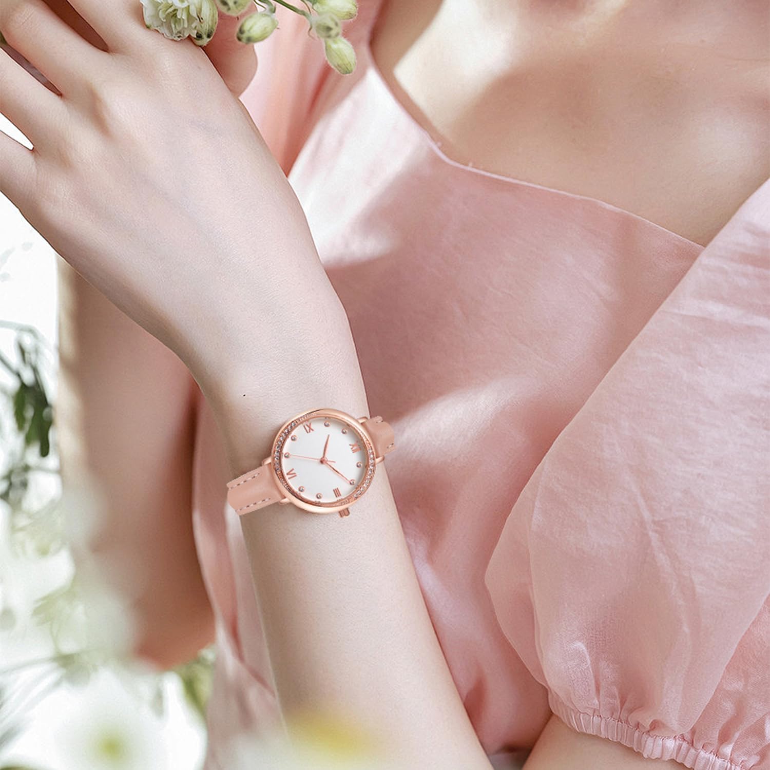Thumbnail 5 de NUOVO Damen Uhren Rosa – Quarzuhr mit Lederband, 30 m wasserdicht, analog