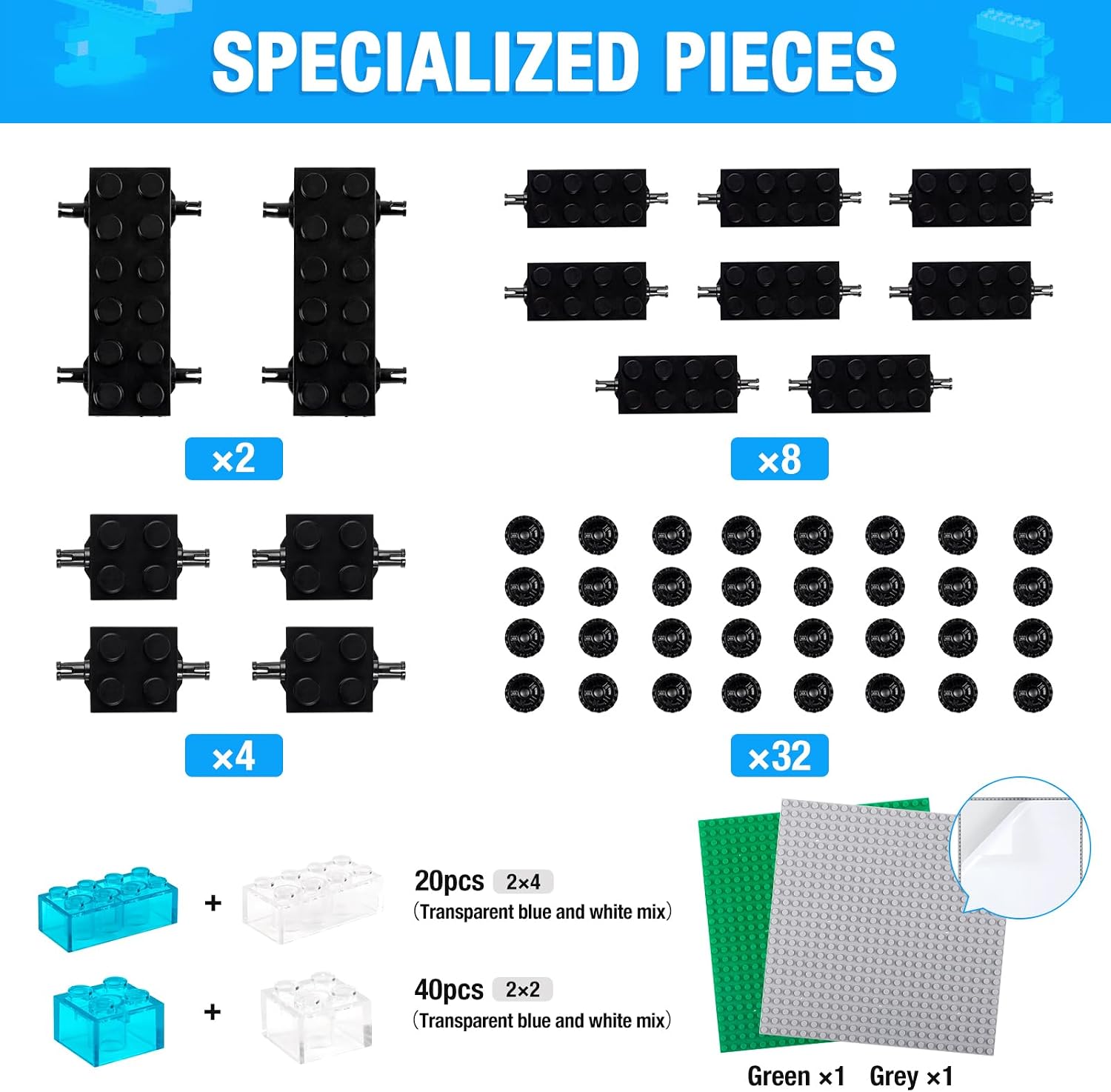 Thumbnail 1 de MANNIDOO 1600-Piece Building Bricks Set with 2 Packs Sticky Plate Base and Wheel Accessory (18 Shapes, 16 Colors)