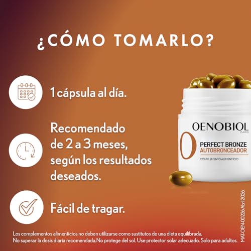Detalle de OENOBIOL PERFECT BRONZE DUO Autobronceador: acelerador de bronceado corporal y facial, 60 cápsulas