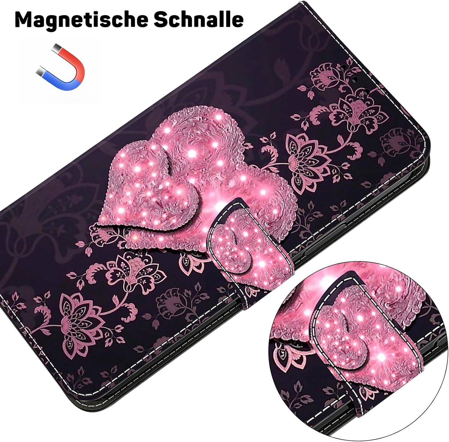 Thumbnail 4 de BOLELAW Hülle für Samsung Galaxy A26/Galaxy A17 – Stoßfeste PU-Leder Wallet Case, Magnetverschluss, Standfunktion, 2 Kartenfächer, Rosa Pfirsichherz