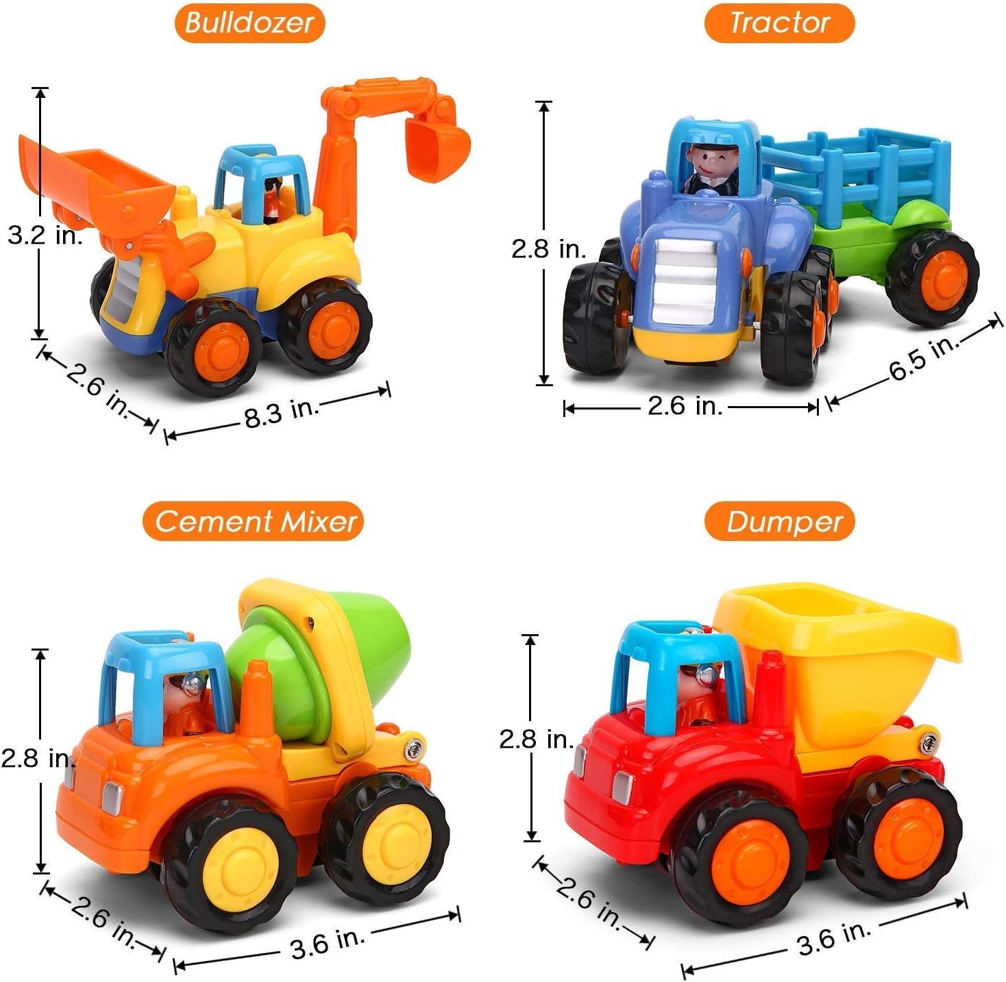 Thumbnail 6 de MOONTOY Baby Spielzeugauto-Bagger-Set (4 Fahrzeuge): Traktor, Bulldozer, Zementmischer & Kipper