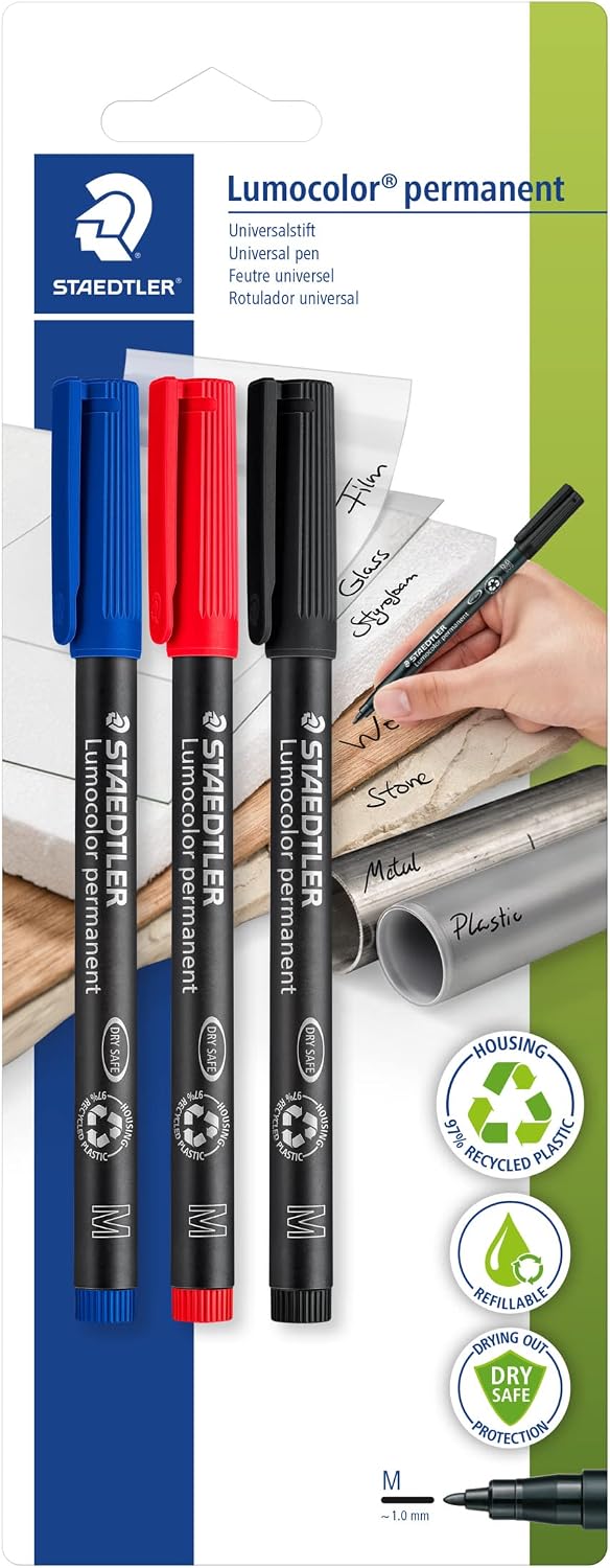 Detalle de STAEDTLER 317-S BK3D – markery permanentne, średnia końcówka, 3 szt.