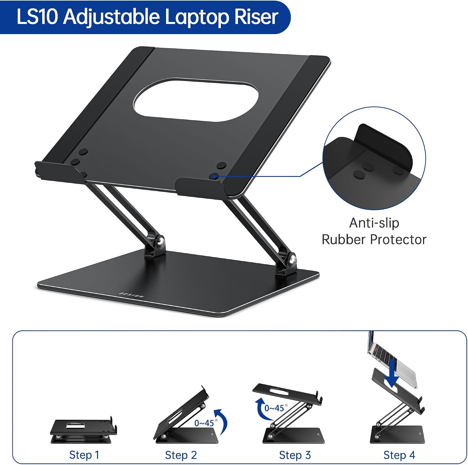 Detalle de BESIGN LS10 Aluminum Laptop Stand (LS10) — Ergonomic Adjustable Notebook & Tablet Holder for 10–14" Laptops, Black